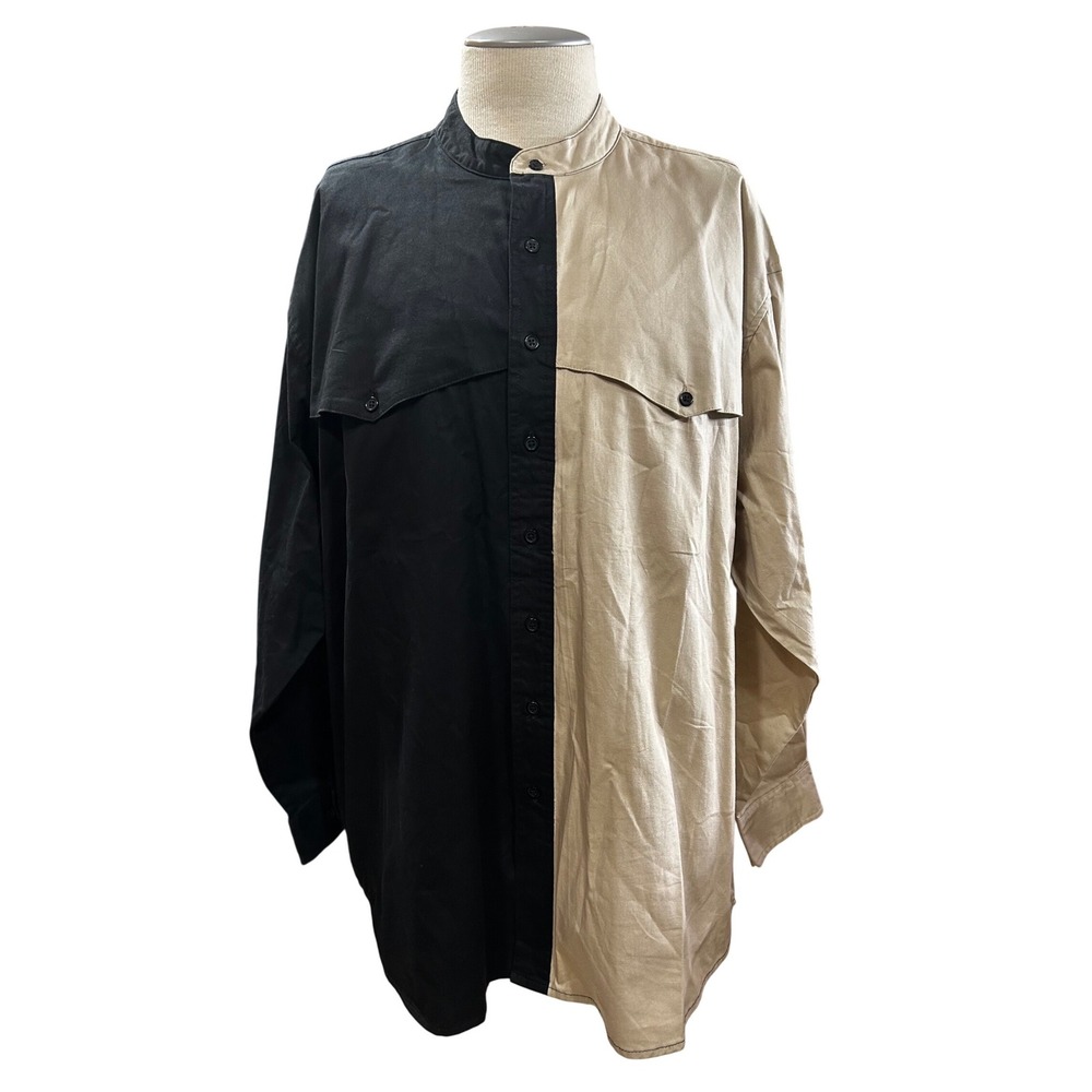 Rustler by Wrangler Mens 2X Split Color Black Khaki Button Up Shirt WM420BG